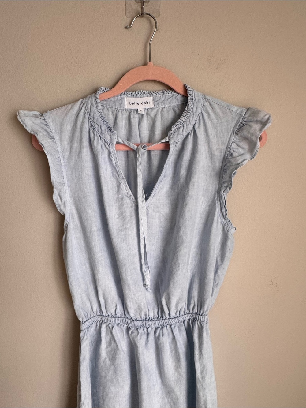 Bella Dahl 100% Linen Ruffle Hem Mini Dress Light Blue Size S - Picture 7 of 12